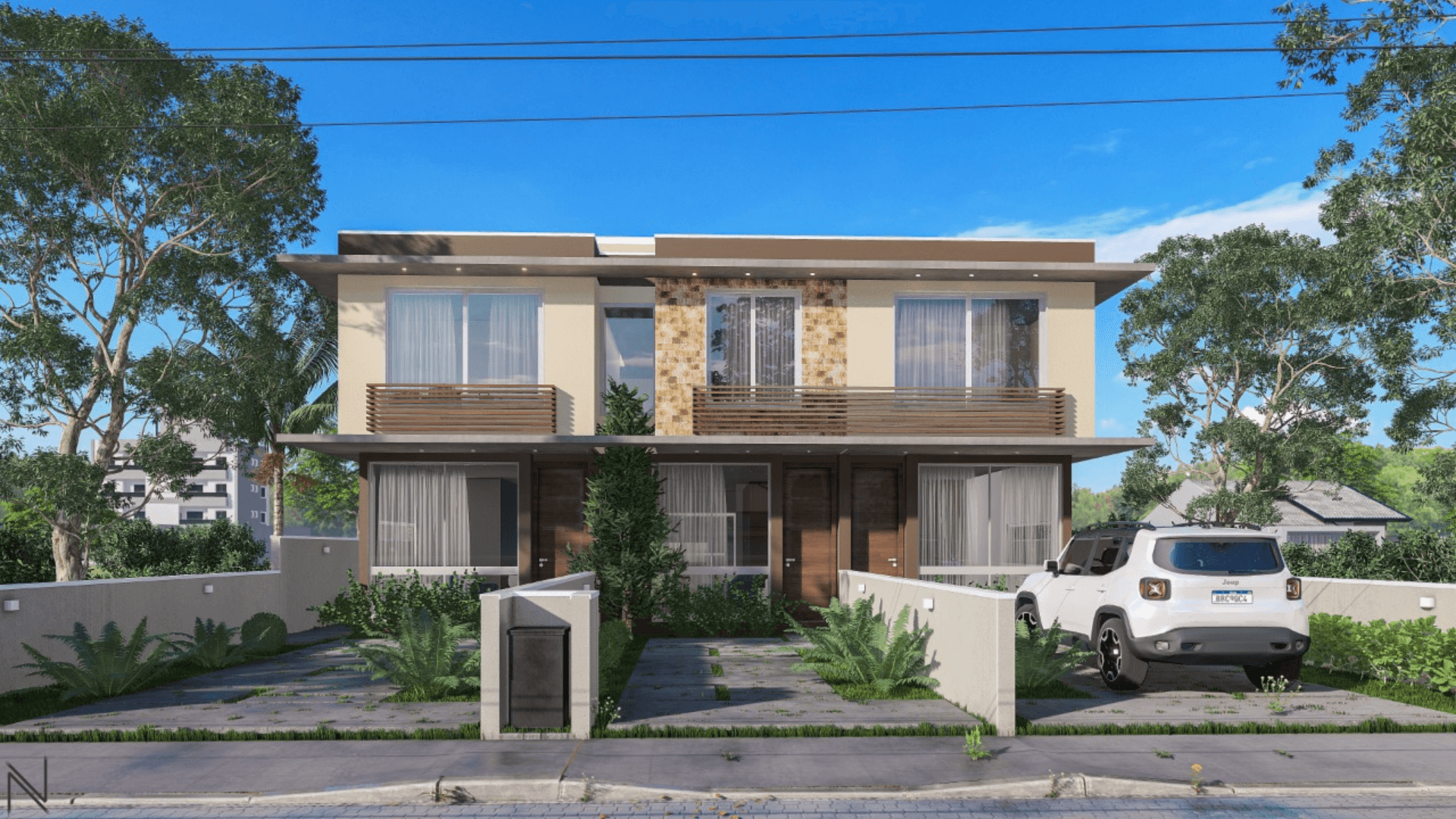 Imagem de casa com duas garagens.